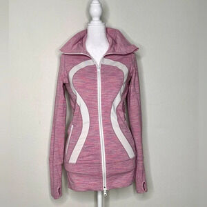 Lululemon Jacket Funnel Neck Full Zip Up Pink heathered stripe size 4